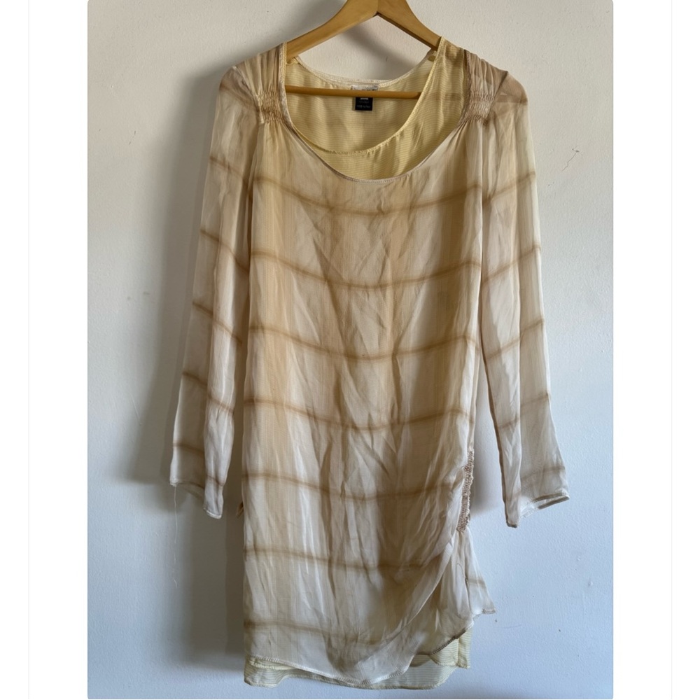 Boho Diesel silk Cream and Tan Long Sleeve Tunic